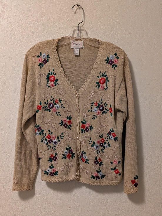 Jenny Bird Sweaters - Jenny Vintage Cream Floral Embroidered V-Neck Cardigan Sweater